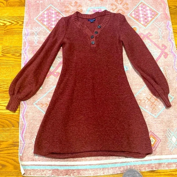 american eagle red sweater dress AE Off-the-Shoulder Sweater Mini Dress Women's Burgundy XXL